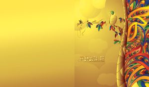 Golden bird standing on a tree branch in the jungle