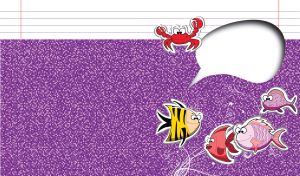 Animated marine animals on a purple dot batik surface