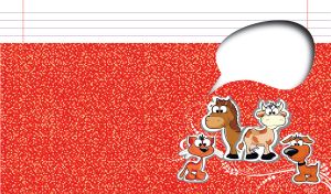 Animated domestic animals on a red dot batik