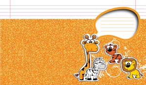 Animated jungle animals on an orange dot batik
