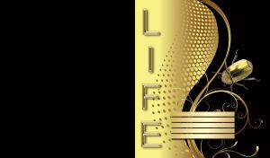 Insect life, golden beetle and floral swirl on black with golden dotted wallpaper