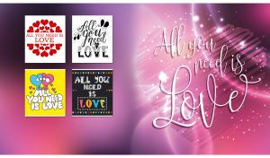 All You Need Is Love purple concept poster with bokeh lights and sparkles