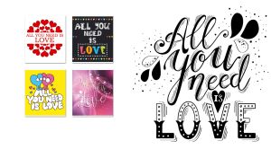 All You Need Is Love white concept poster with drop style and riveted letters