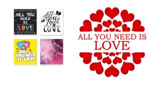 All You Need Is Love white concept poster with a red heart patterned circle