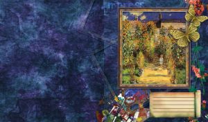 Impressionist painting by Claude Monet named The Artist's Garden at Vetheuil on navy