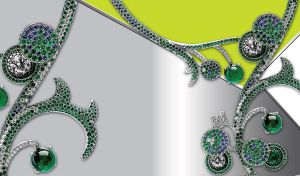 Jewelry made of silver on grey and lime wrapping