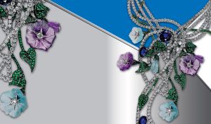 Jewelry made of diamond on grey and blue wrapping