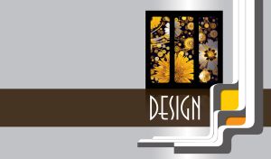 Floral and gear patterns in a three-panel frame on a light gray background