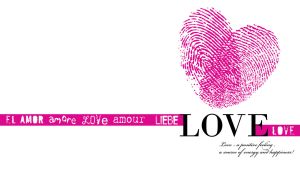 Pair of purple fingerprints in the shape of a heart on a white backdrop