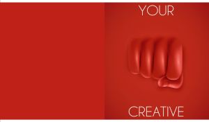 Creative digital art with a clenched fist close-up on a red background