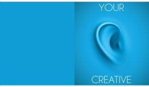 Creative digital art with an ear close-up on a blue background