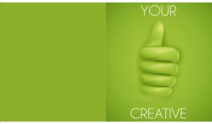 Creative digital art with a thumb up close-up on a green background