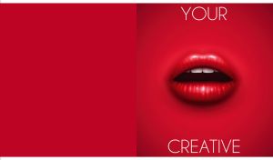 Creative digital art with cherry lips close-up on a red background