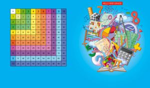 Mathematics and exact sciences clip art against a blue backdrop