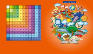 Geography and astronomy clip art against an orange backdrop