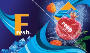 Fresh water pomegranate fruit with blue abstract lines