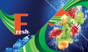 Fresh water grapes and strawberry fruits with green abstract lines