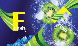 Fresh water delicious kiwi fruits with green abstract lines