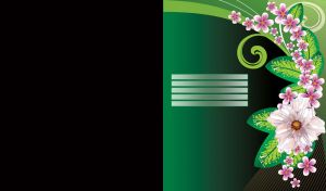 Chain of light pink flowers intertwines with swirl and leaf patterns on green