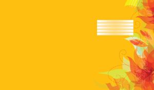 Abstract vector composition of leaves and flowers aligned to the right on yellow