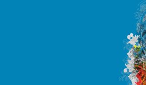 Abstract vector composition of leaf and flower swirls aligned to the right on aquamarine