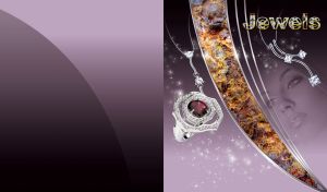 Silver necklace with a ruby pendant and a young woman with light eyes on black