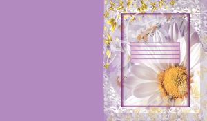 Winter theme buds of a white Chamomile in a white vertical ornamental frame of golden butterflies