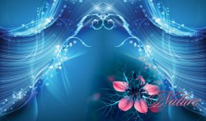 Beautiful blue nature with some abstract decoration and pink nigella flower