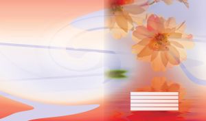 Pastel orange geranium reflected in red water set against light blue background