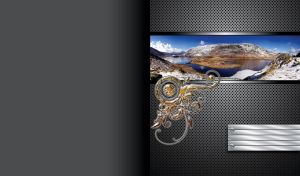 Amber adornment on grey dot pattern mountain lake by the melting rocks