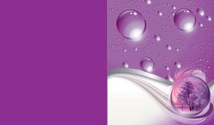 Illustration of water drops and purple background with framed snowy trees