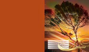 Tall green tree by the water in the magical rays sunset and the firefly glow