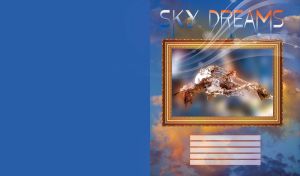 Frozen autumn leaf in a golden ornate picture frame against a background of evening sky