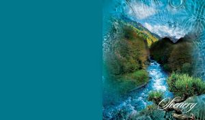 Beautiful watery view of scenery mountain river with green tree