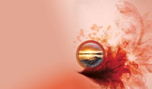 Round landscape miniatures against batik style floral design | pastel