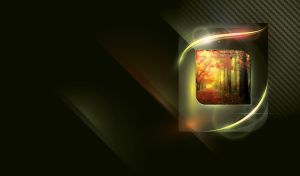 Red forest in an olive metal frame on a dark green textured background