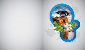 Trees on a rock near the water, in a blue miniature round frame