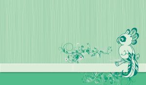 Animated parrot on a pastel green brushed wallpaper with mint floral pattern