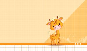 Baby giraffe on a light yellow and pastel ocher checkered paper background