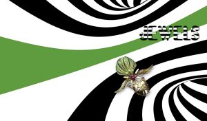 Golden brooch orchid on an abstract black and white tunnel with a green stripe