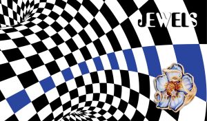 Floral ring on an abstract black and white fallen tower with blue squares