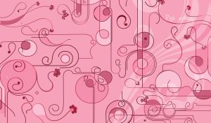 Patterns of abstract geometric shapes, lines and swirls on a pastel pink backdrop