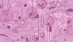 Patterns of abstract geometric shapes, lines and swirls on a purple backdrop