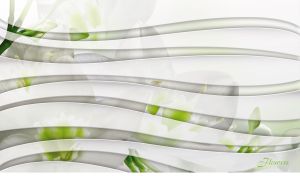 Abstract wavy line pattern on a floral backdrop with Amazon lilies on white