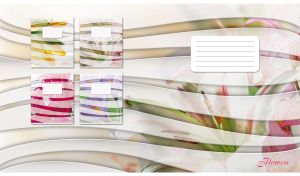 Abstract wavy line pattern on a floral backdrop with pastel pink and green lilies