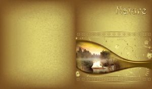 Water drop miniature of a foggy forest lake with a boulder in front