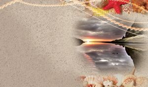 Enchanting Sunsets | Waterscapes in Vignettes on a Sandy Texture, Decorated with Shells