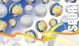 Volleyball seamless pattern against white to blue gradient