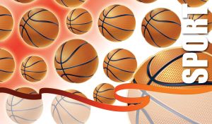 Basketball seamless pattern against white to red gradient