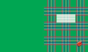 Classic plaid texture of different color lines on green with a ladybug bottom right
